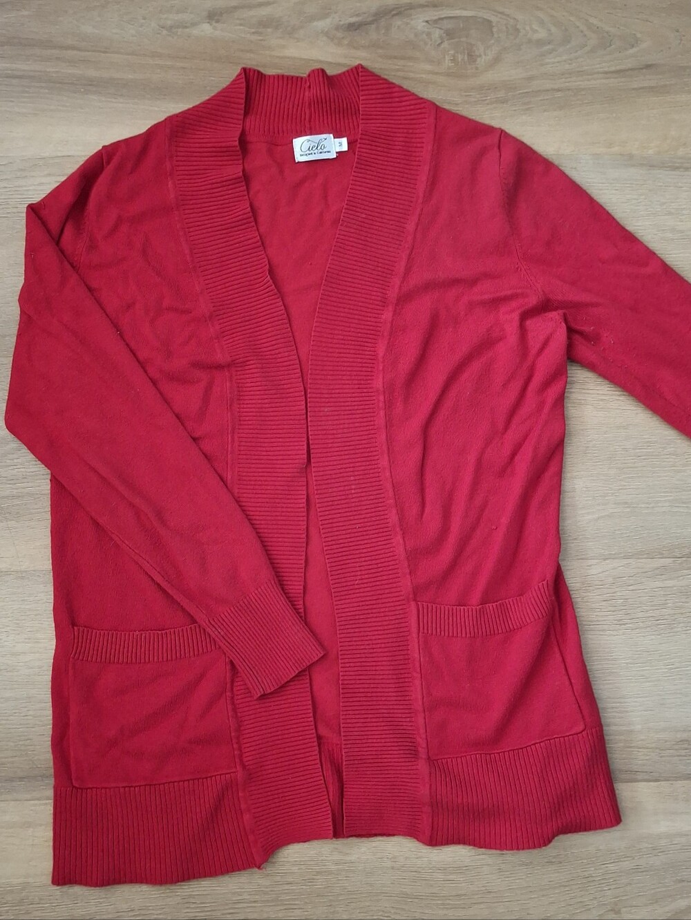 Cielo Women's Red Open Front Knit Cardigan Sweater with Pockets Size S